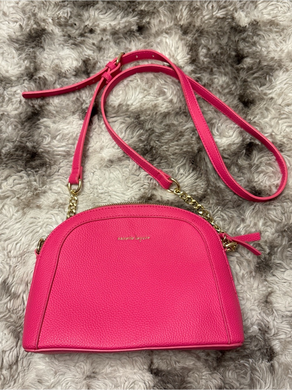 Nanette Lepore Hot Pink Pebbled Leather Crossbody with Gold Chain